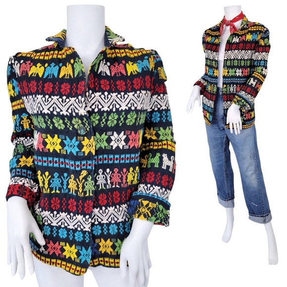 Jackets & Blazers - Guatemala Colorful Handmade Embroidered Button-Up Shirt Sz. M